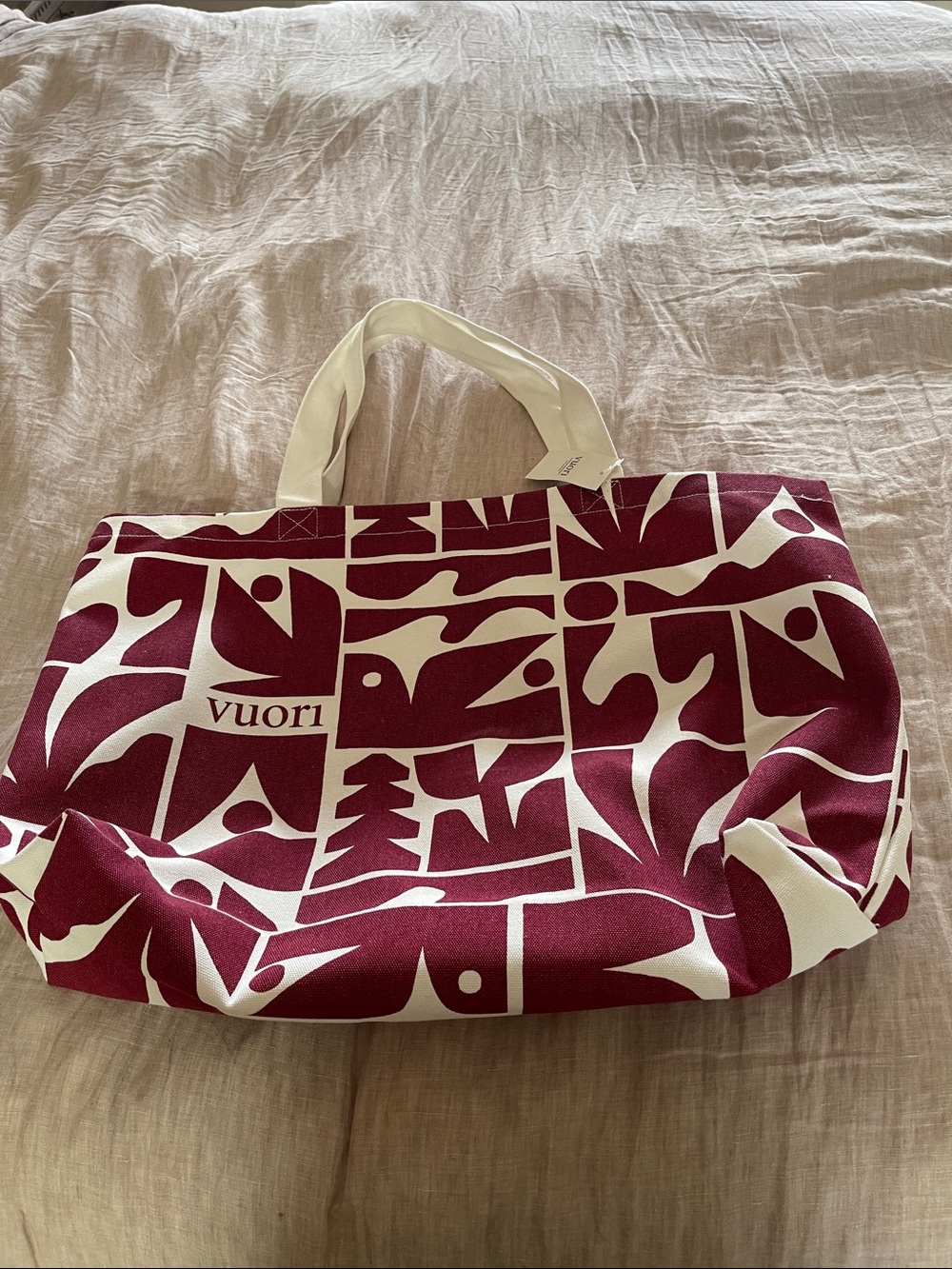 Vuori Maroon & White Graphic Canvas Tote